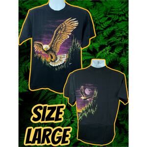 VTG 90s Hazelwood Eagle Scenic T-Shirt Adult Large Black Double Sided Print USA